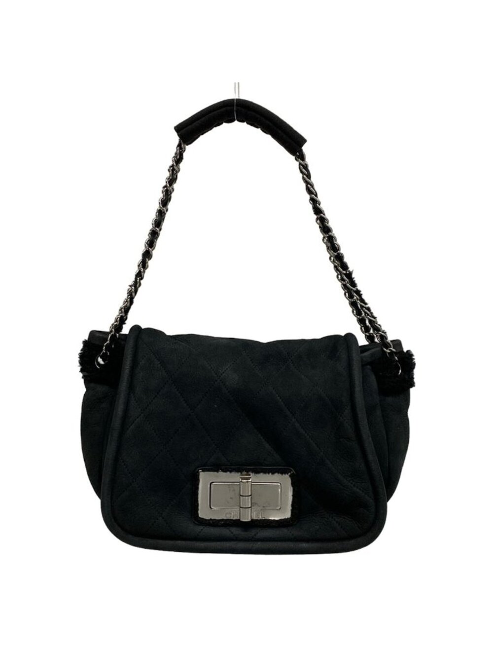 Chanel Shoulder Bag 2.55 Quilted Black Chain Silver Shearling